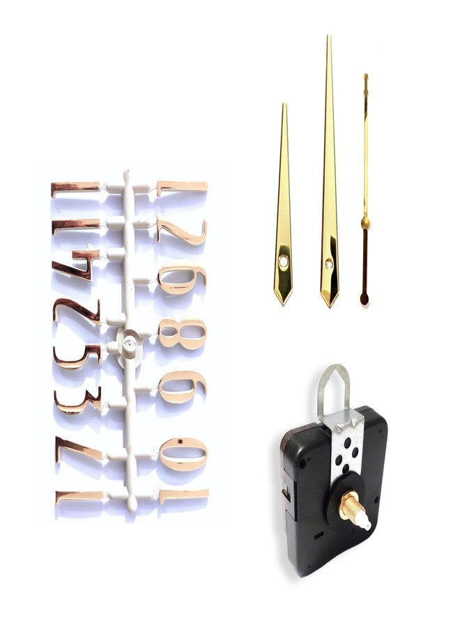 Epoxy Fusion Wall Clock Silent Movement with Numbers & Hands | Numerical Analog Clock Mechanism | Metal Hands & Numbers | DIY Clock Mechanism Kit | Gold Plain Pati Set of 1 - Image 1